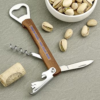 Personalized expressions natural wood multi-function bar tenders tool