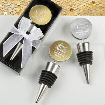 Silver wine bottle stoppers from our Personalized Metallics Collection