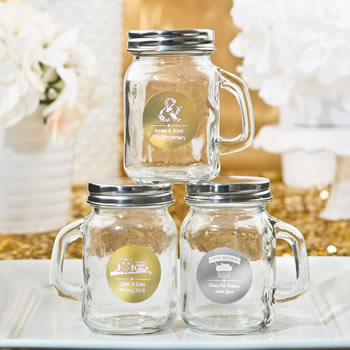 Glass Mason Jars with handle from our Personalized Metallics Collection