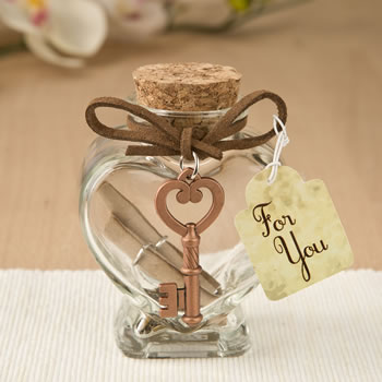 Glass heart message Jar with copper metal key accent