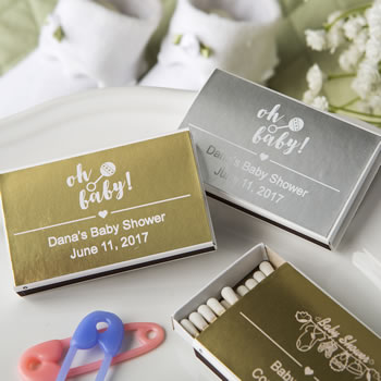Baby Shower Personalized Metallics Collection Matchbox Favors (PACK OF 50)