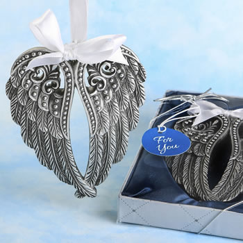 Angel themed ornament / Silver angel wings design ornament with a pewter finish