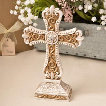 Beautiful Antique Ivory Cross statue with Matte gold detailing