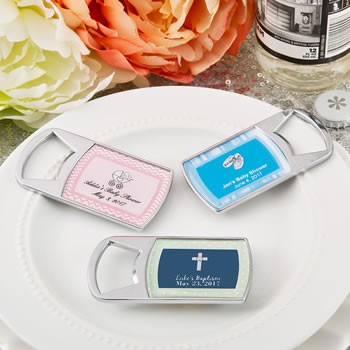 Baby Shower Personalized epoxy dome chrome silver metal  bottle opener