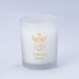 Religious Frosted Glass Candle Holder With Wax