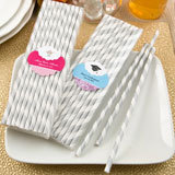 Persoanilzed Matte Silver and white stripe design paper straws