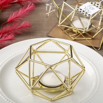 Gold hexagon shaped geometric design tea light / votive candle holder