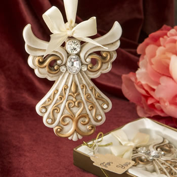 Memorial Antique ivory Angel Ornament with a matte gold filigree detailing