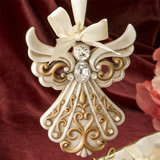Memorial Antique ivory Angel Ornament with a matte gold filigree detailing
