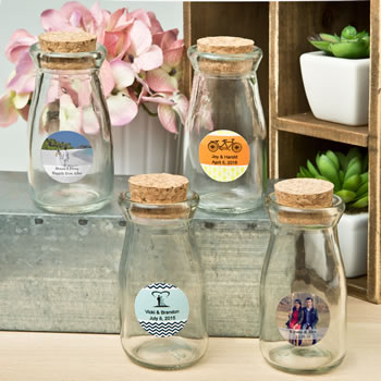 Personalized expressions collection Vintage Glass milk bottle with round cork top