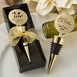Personalized metallics collection gold metal wine bottle stopper with a gold metal round top