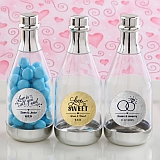 Personalized metallics silver accented clear champagne bottle container