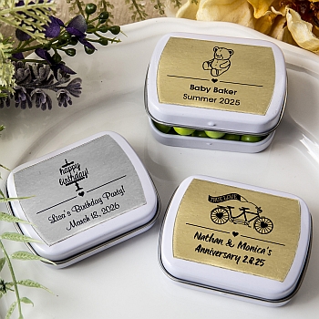Anniversary, Baby Shower, Birthday Personalized metallics collection Mint tins from fashioncraft