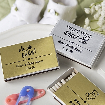 Baby Shower Personalized Metallics Collection Matchbox Favors (PACK OF 50)