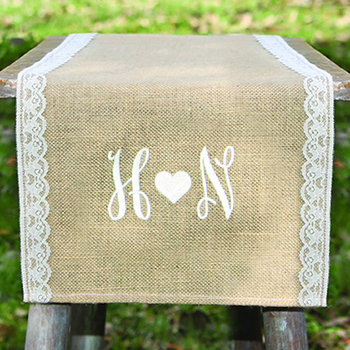 Thin Lace Embroidered Burlap Table Runner