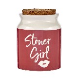 stoner girl stash jar - pink with white letters