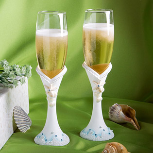 Starfish Seashell Beach Wedding Toasting Glasses Set Wedding Flutes 