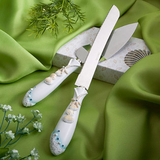 Finishing Touches Collection Beach  Themed Wedding Cake Knife and Server Set