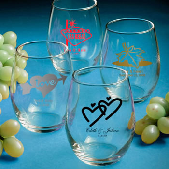 Find Personalized Stemless Wine Glass Wedding Favors- 9 Ounce with quantity discounts here