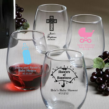 Personalized Stemless Wine Glasses - 9 Ounce - Baby Shower Designs