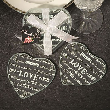 Heart Design Glass Coaster Favors (set of 2)