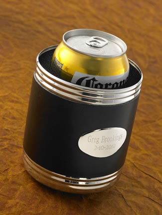 Personalized Black Leather Can Koozie