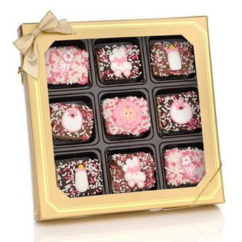 Baby Girl Chocolate Dipped Mini Crispy Rice Bars Window Gift Box