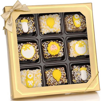Neutral New Baby Chocolate Dipped Mini Crispy Rice Bars- Window Gift Box of 9