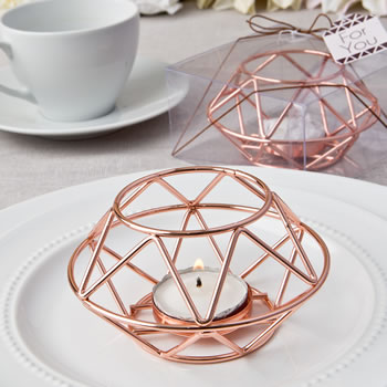 Geometric design rose gold metal tealight candle holder from fashioncraft