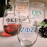 Personalized Greek Design Stemless Wine Glasses - 9 Ounce