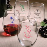 Holiday Personalized Stemless Wine Glasses - 9 Ounce
