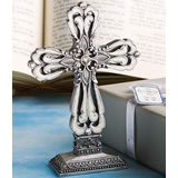 Pewter Color Cross Statue with Ivory Enamel Inlay