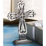 Religious Pewter Color Cross Statue With Ivory Enamel Inlay