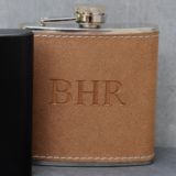 Personalized Tan Stitched-Hide Flask